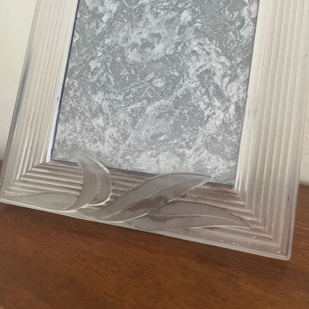 J.G. Durand Crystal Glass Frame Frosted Etched Botanical Heavy 5x7 Photo Picture